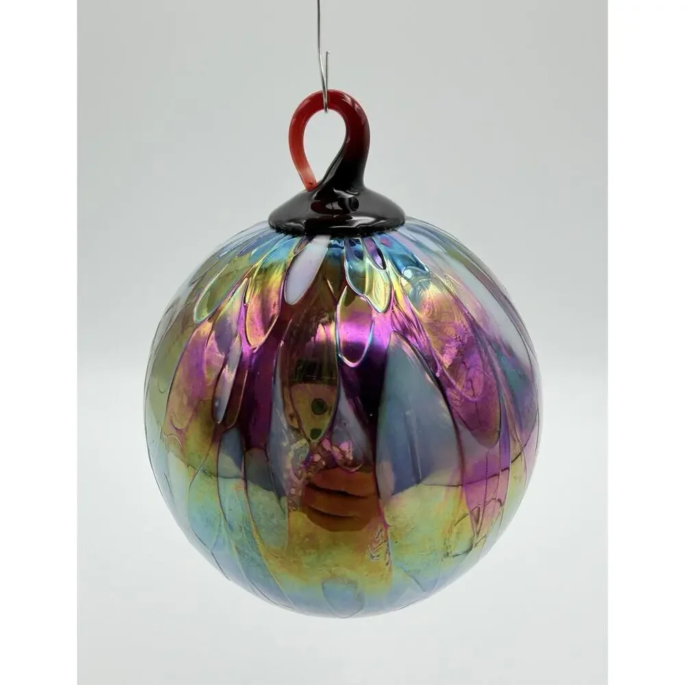 Glass Eye Studio Iridescent Red Hand Blown Glass Ornament Friendship Ball 4”
